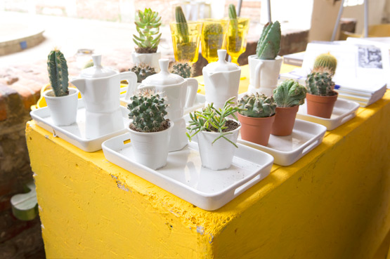 JOELIX.com | mini cactus plants in Italian coffee pots #yellow