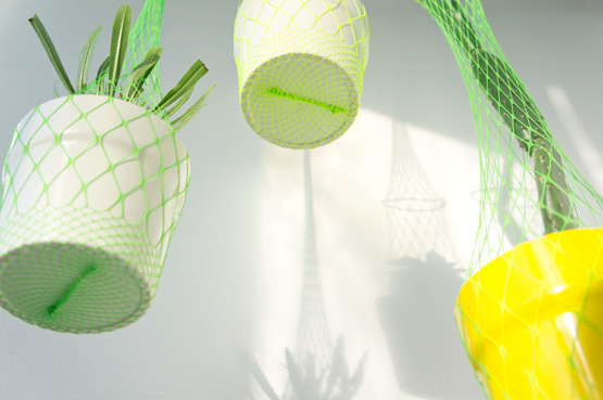 JOELIX.com | hanging planters DIY with neon fishnet tights