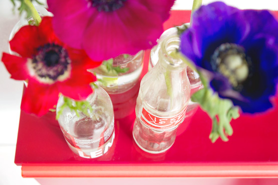 JOELIX.com | Colorful anemones in reused Coca Cola bottles #2flowergirls